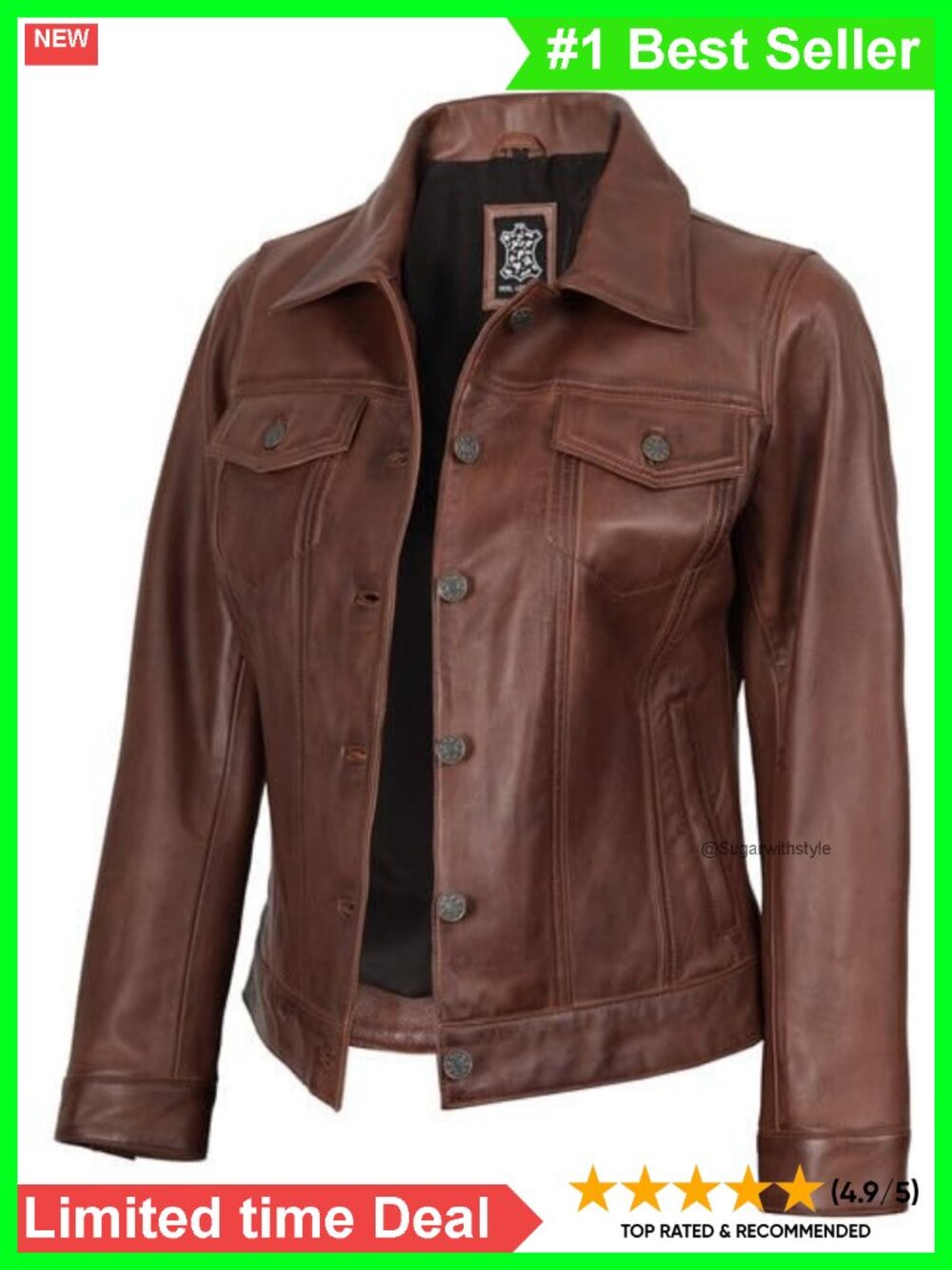 Real Lambskin Leather Trucker Jacket Button Closure Regular Fit